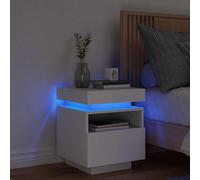 Mangloder Armoire de Chevet Blanc en Bois d'ingénierie 40x39x48,5 cm avec lumières LED RVB, Rangement tiroir, Niche et Plateau pour Chambre, Salon, Bureau, Appartement