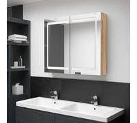 Mangloder Armoire de salle de bain à miroir LED Chêne 80x12x68 cm avec rangement intérieur 3 étagères, porte suspendue, éclairage doux, connecteur USB, idéale pour organiser cosmétiques et accessoires