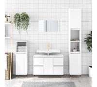 Mangloder Armoire de salle de bain en bois blanc 80 x 33 x 60 cm avec 1 compartiment, 4 tiroirs, pieds en fer, installation de porte flexible, meuble de salle de bain pour toilettes invités, montage