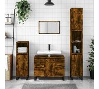 Mangloder Armoire de salle de bain en bois de chêne fumé 80 x 33 x 60 cm avec 1 porte, 4 tiroirs, pieds en fer, installation de porte flexible, espace de rangement pour salle de bain, lavabo