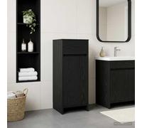 Mangloder Armoire de salle de bain en chêne noir 35 x 36,5 x 85 cm avec tiroir et porte, meuble de salle de bain pour lavabo, commode peu encombrante pour invités WC et étagère cosmétique