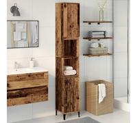 Mangloder Armoire de Salle de Bain en Vieux Bois 30x30x190cm avec Rangement, Portes modulables, étagères et Pieds en Fer pour Organisation Efficace, adaptée à Tout Espace sanitaire
