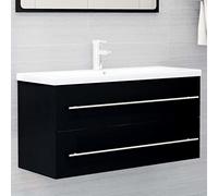 Mangloder Armoire d'évier avec lavabo intégré Noir en aggloméré pour Salle de Bain Moderne, Rangement Pratique avec tiroir, Colonne Suspendue, idéale pour Toilette et aménagement intérieur