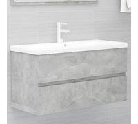 Mangloder Armoire d'évier avec Vasque intégrée en céramique Gris béton pour Salle de Bain, Meuble Rangement Mural avec tiroir, Colonne Suspendue, Design Moderne et Pratique pour aménagement