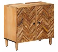Mangloder Armoire d'évier en Bois de Mangue Massif Marron 62 x 33 x 58 cm Meuble Salle de Bain avec Porte et Boutons en Laiton Rangement Pratique sous lavabo pour et aménagement sdb