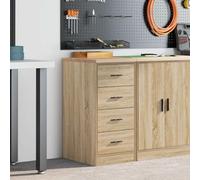 Mangloder Armoire industrielle à 4 tiroirs en chêne Sonoma massif pour atelier, garage, entrepôt, verrouillable, étagère en métal robuste, rangement sûr, armoire de service durable