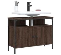 Mangloder Armoire lavabo Salle de Bain en chêne Marron 80x30x60 cm avec Rangement, Porte et étagère pour Organiser Linge Serviette et cosmétiques, Support Mural pour lavabo et Siphon