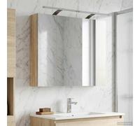 Mangloder Armoire Miroir de Salle de Bain en Bois d'Ingénierie Chêne Sonoma 80x14.5x70 cm avec Etagères, Porte à Charnières, Miroir Réversible, Design Murale, Rangement Compact, Éclairage LED Blanc