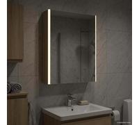 Mangloder Armoire Miroir Salle de Bain en Bois d'Ingénierie Chêne Sonoma avec Éclairage LED Réglable, Deux Miroirs, Étagères Ajustables, Montage Murale pour Rangement Cosmétique et Accessoires