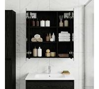 Mangloder Armoire Miroir Salle de Bain en chêne Noir 60 x 14,5 x 70 cm avec Rangement, Porte, étagères Ajustables, Design Mural, idéal pour optimiser Espace et Style dans Votre Salle de Bain