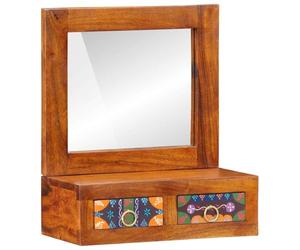 Mangloder Armoire murale avec miroir en bois d'acacia massif marron 40 x 20 x 50 cm avec 2 tiroirs et miroir plat, rangement peu encombrant pour salon, couloir et salle de bain