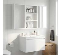 Mangloder Armoire murale de salle de bain blanche en bois 40 x 10 x 60,5 cm avec 2 étagères pour meubles de salle de bain, espace de rangement et ordre dans les toilettes d'invités ou buanderie