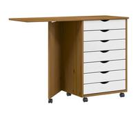Mangloder Armoire roulante avec Bureau Moss en Bois de pin Marron Miel, Meuble de Rangement avec 7 tiroirs, roulettes Flexibles, Design Pliable pour Bureau, Chambre, Salon, Cuisine, Garage
