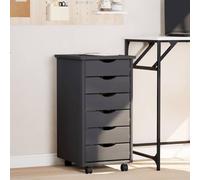Mangloder Armoire roulante MOSS gris bois de pin massif avec 6 tiroirs, meuble de rangement bureau chambre salon cuisine garage, casier vestiaire organisateur avec roulettes et compartiments pratiques