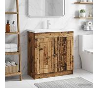 Mangloder Armoire sous évier de Salle de Bain en Bois Ancien avec Porte Moderne, Rangement Pratique, Colonne et étagère, idéale pour Organiser Serviettes, cosmétiques et Accessoires sanitaires