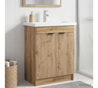 Mangloder Armoire sous évier de Salle de Bain en Bois d'ingénierie Chêne Artisanal avec Porte pivotante et Grand Espace de Rangement pour Organiser Linge Serviette et Produits sanitaires