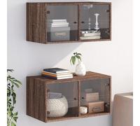 Mangloder Armoires murales Portes vitrées chêne Marron 68,5x37x35 cm 2 pcs Bois d'ingénierie Meuble Rangement Bureau Salon Cuisine avec Compartiments Pratiques pour Organisation et Stockage