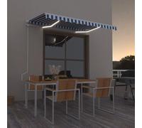 Mangloder Auvent Automatique rétractable 350x250 cm Bleu et Blanc avec capteur de Vent, LED intégrées, Toile Polyester et Cadre Aluminium pour terrasse Jardin Patio extérieur