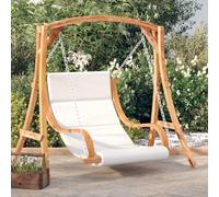 Mangloder Balancelle de jardin avec coussin en épicéa massif finition teck, dossier et accoudoirs ergonomiques, siège à bascule pour terrasse, extérieur, véranda, jusqu'à 110 kg