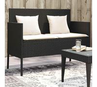 Mangloder Banc de jardin avec espace de rangement et coussin en rotin synthétique noir résistant aux intempéries avec dossier et accoudoirs en acier revêtu par pulvérisation 113 x 61 x 87 cm pour