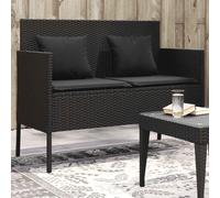 Mangloder Banc de jardin avec espace de rangement et coussin - Noir - En rotin synthétique - Résistant aux intempéries - Pour balcon, terrasse et jardin - Avec dossier et accoudoirs - 113 x 61 x 87 cm