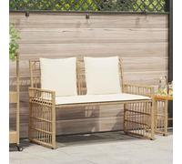 Mangloder Banc d'extérieur uni naturel et crème 116 x 55 x 82 cm en acier polyrotin avec coussin résistant aux intempéries pour terrasse, balcon, lieu de repos salon