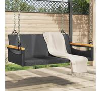 Mangloder Banc suspendu en rotin synthétique noir 109 x 62 x 40 cm avec cadre en acier revêtu par pulvérisation résistant aux intempéries pour balcon, terrasse, jardin, assise confortable avec