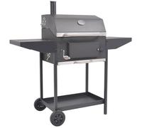 Mangloder Barbecue à charbon de bois noir avec étagère, corps en acier revêtu par pulvérisation, poignée en acier inoxydable, thermomètre, niveau de charbon réglable en hauteur, 2 étagères, 2 roues