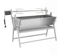 Mangloder Barbecue avec tournebroche en fer et acier inoxydable, revêtement en poudre, 132 x 55 x 98 cm, grille de cuisson 106,5 x 51,5 cm, avec moteur, poêle à graisse, extérieur pour rôtir et