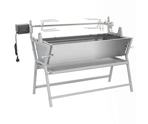 Mangloder Barbecue avec tournebroche en fer et acier inoxydable, revêtement en poudre, 132 x 55 x 98 cm, grille de cuisson 106,5 x 51,5 cm, avec moteur, poêle à graisse, extérieur pour rôtir et