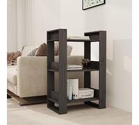 Mangloder Bibliothèque en Bois de pin Massif Gris 60x35x91 cm avec séparateur modulable pour Salon Bureau Chambre et entrée
