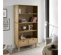 Mangloder Bibliothèque OTTA en Bois Massif avec 2 tiroirs Marron, Meuble de Rangement modulable pour Salon, Bureau ou Chambre, Design scandinave, Dimensions 88 x 35 x 180 cm