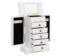 Mangloder Boîte à bijoux avec miroir MDF 25 x 13,5 x 34 cm Blanc avec espace de rangement pour bijoux, montres, bracelets et colliers, idéale pour chambre à coucher, salle de bain ou voyage, crochets