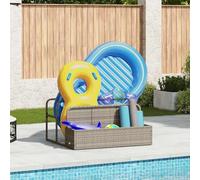 Mangloder Boîte de rangement pour piscine Gris clair en rotin synthétique Organiseur avec grand panier, 2 compartiments ouverts et cadre en acier revêtu par pulvérisation 110 x 100 x 57 cm pour