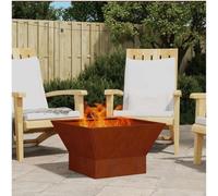 Mangloder Brasero carré en acier résistant aux intempéries Marron 60 x 60 x 35 cm Foyer de jardin carré pour terrasse et réunion extérieure Durable Convient pour le bois de chauffage