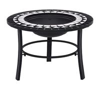 Mangloder Brasero mosaïque en céramique noir et blanc 68 cm en acier avec trépied, plateau de table, grille de protection, jardin, terrasse, décoration extérieure, chaleur, bois, charbon de bois