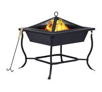 Mangloder Brasero noir en acier revêtu par pulvérisation - 42 x 42 x 45 cm - Avec protection anti-étincelles et tisonnier - Pour jardin, terrasse - Autonome - Charbon de bois - Robuste pour une