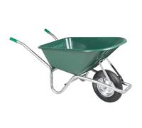 Mangloder Brouette verte 90 l 150 kg en acier galvanisé et plastique pour jardin, chantier, chariot de transport avec pneus pneumatiques, bac à roue, chariot à main pour terre, feuilles, sable