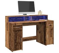 Mangloder Bureau avec lumières LED en Bois d'ingénierie Vieux Style, Grand Espace de Rangement, Table de Travail pour Ordinateur Portable, Gaming, télétravail, Chambre ou Salon