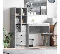 Mangloder Bureau avec tiroirs et étagères en Bois d'ingénierie Gris béton pour Espace de Travail Moderne, Rangement Pratique avec caissons et Surface spacieuse pour télétravail ou étude
