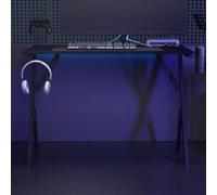 Mangloder Bureau de Jeu Noir 110x60x75 cm avec Pieds en Forme de Y Support pour Casque et contrôleur Espace de Travail Ergonomique Stable idéal pour Gaming et télétravail