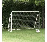 Mangloder But de football avec filet blanc, 180 x 90 x 120 cm, en acier, résistant aux intempéries, stable, filet de rechange inclus, pour jardin, terrain de sport, club, école, utilisation intérieure