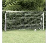 Mangloder But de football avec filet, blanc, 366 x 122 x 182 cm, en acier, résistant aux intempéries, stable, pour terrain de sport, club, école, intérieur et extérieur, filet de rechange inclus