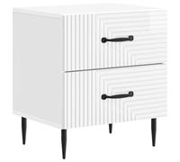Mangloder Cabinet de Chevet Blanc Brillant en Bois d'ingénierie 43 x 34,5 x 47,5 cm avec 2 tiroirs, Pieds métal effilés, Rangement spacieux pour Chambre, Salon, Bureau, Style Vintage