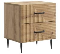 Mangloder Cabinet de Chevet chêne Artisanal en Bois d'ingénierie 43 x 34,5 x 47,5 cm avec 2 tiroirs, Rangement Ample, Pieds effilés métal, Style Vintage pour Chambre Salon Bureau