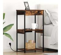 Mangloder Cabinet de Chevet en Bois d'ingénierie chêne fumé 41 x 31 x 76 cm avec Station de Recharge, Rangement avec étagères, Pieds en Acier, Meuble de Chambre Pratique et élégant