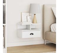Mangloder Cabinet de Chevet Hill Blanc en pin Massif 40 x 31 x 27 cm avec tiroir et étagère Filaire, Meuble Mural Suspendu pour Rangement Pratique dans Chambre Salon Appartement