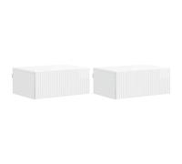 Mangloder Cabinet de Chevet Mural Blanc Brillant en Bois d'ingénierie 49 x 34,5 x 20 cm, 2 tiroirs, Rangement Suspendu pour Chambre Salon Bureau, Meuble appoint Compact et Fonctionnel