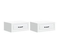 Mangloder Cabinet de Chevet Mural Blanc en Bois d'ingénierie 49 x 34,5 x 20 cm, 2 tiroirs, Rangement Suspendu pour Chambre, Salon, Bureau, Meuble appoint Compact et Fonctionnel