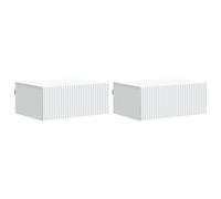 Mangloder Cabinet de Chevet Mural Blanc en Bois d'ingénierie 49 x 34,5 x 20 cm avec 2 tiroirs, Rangement Suspendu Polyvalent pour Chambre Salon Bureau, Meuble Compact et Pratique
